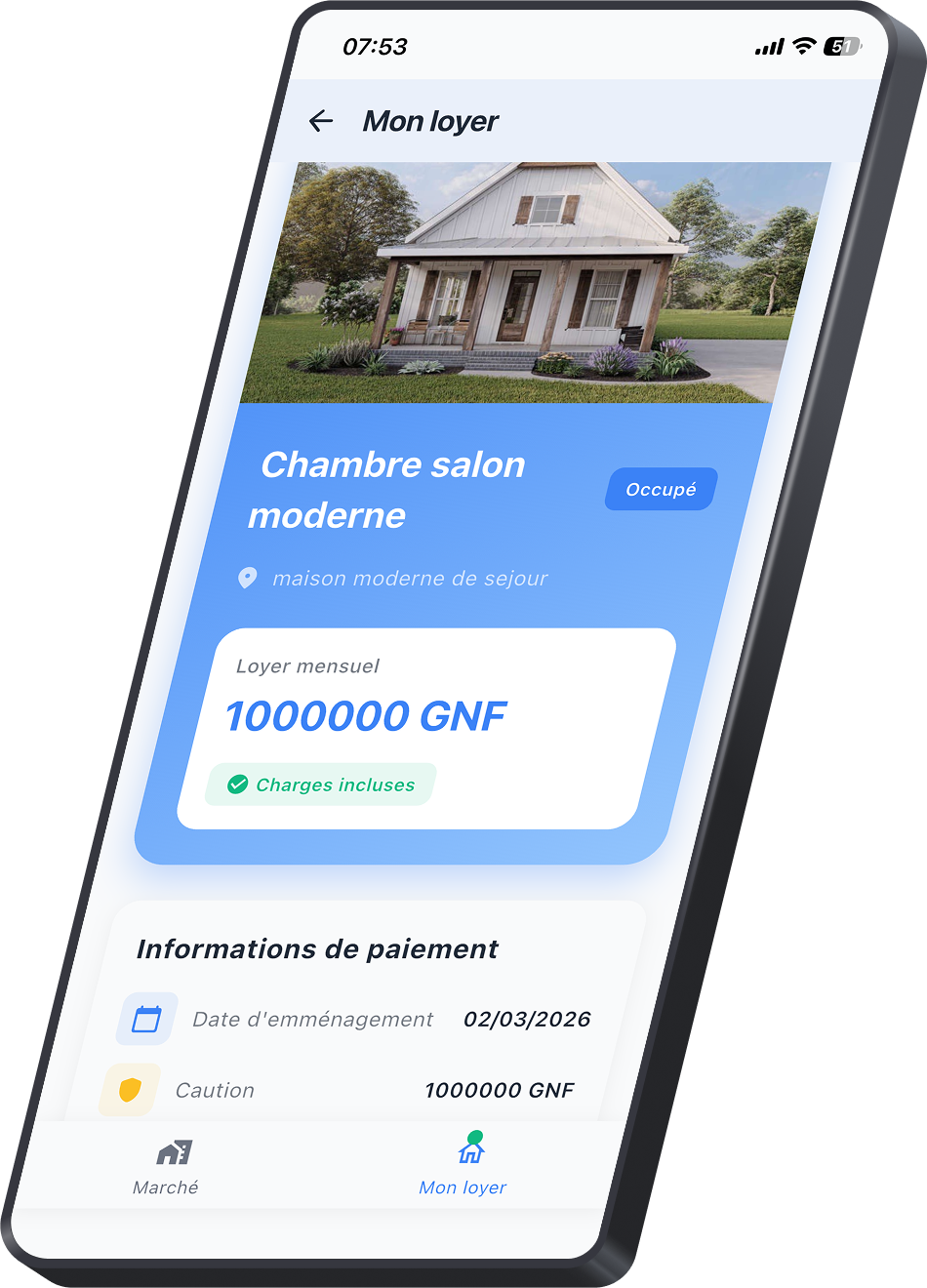 Interface de gestion du loyer Donipay